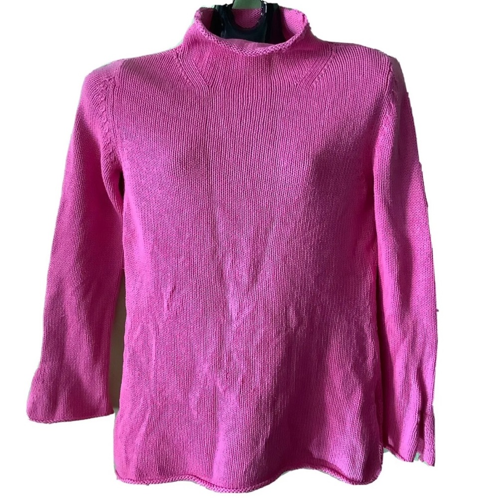 NY BASED Pink Cotton Turtle Neck Long Sweater Bell Long Sleeves Slits